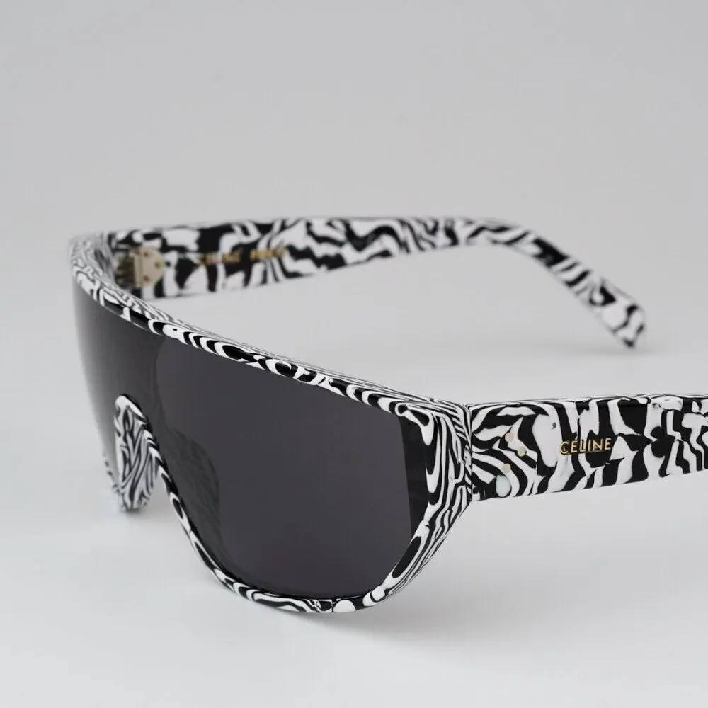 SALE! NEW Celine CL40195I 04A Shiny Zebra Smoke Shield Mask Unisex Sunglasses
